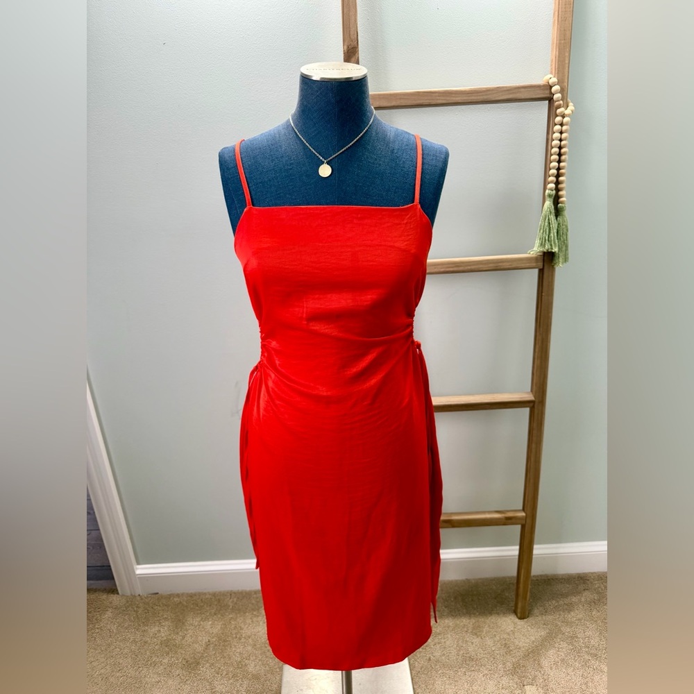 Christian Lacroix Red Square Neck Keyhole Satin Dress Size Medium